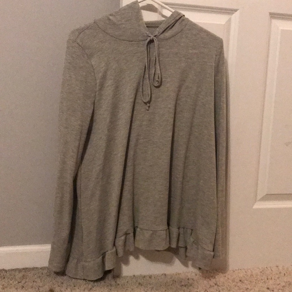 Grey sweater with ruffle detail